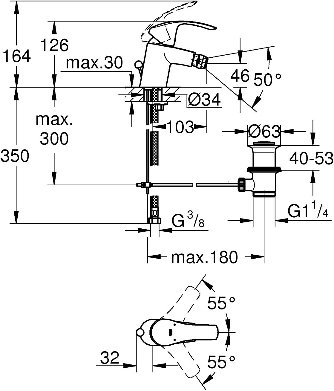 Thumbnail 1 de Grohe Eurosmart Grifo de Bidé con Vaciador Automático