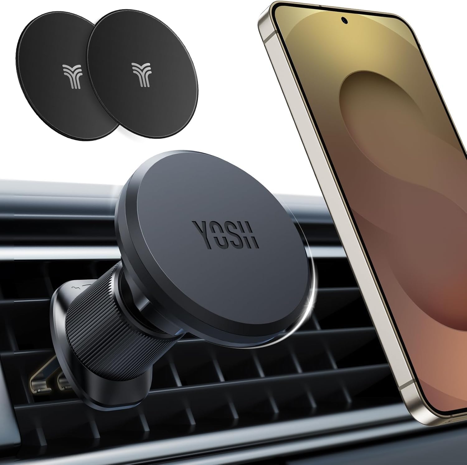 Thumbnail 6 de YOSH Magnetic Phone Car Mount for round air vents (metal plate required), compatible with iPhone 16 & Android phones