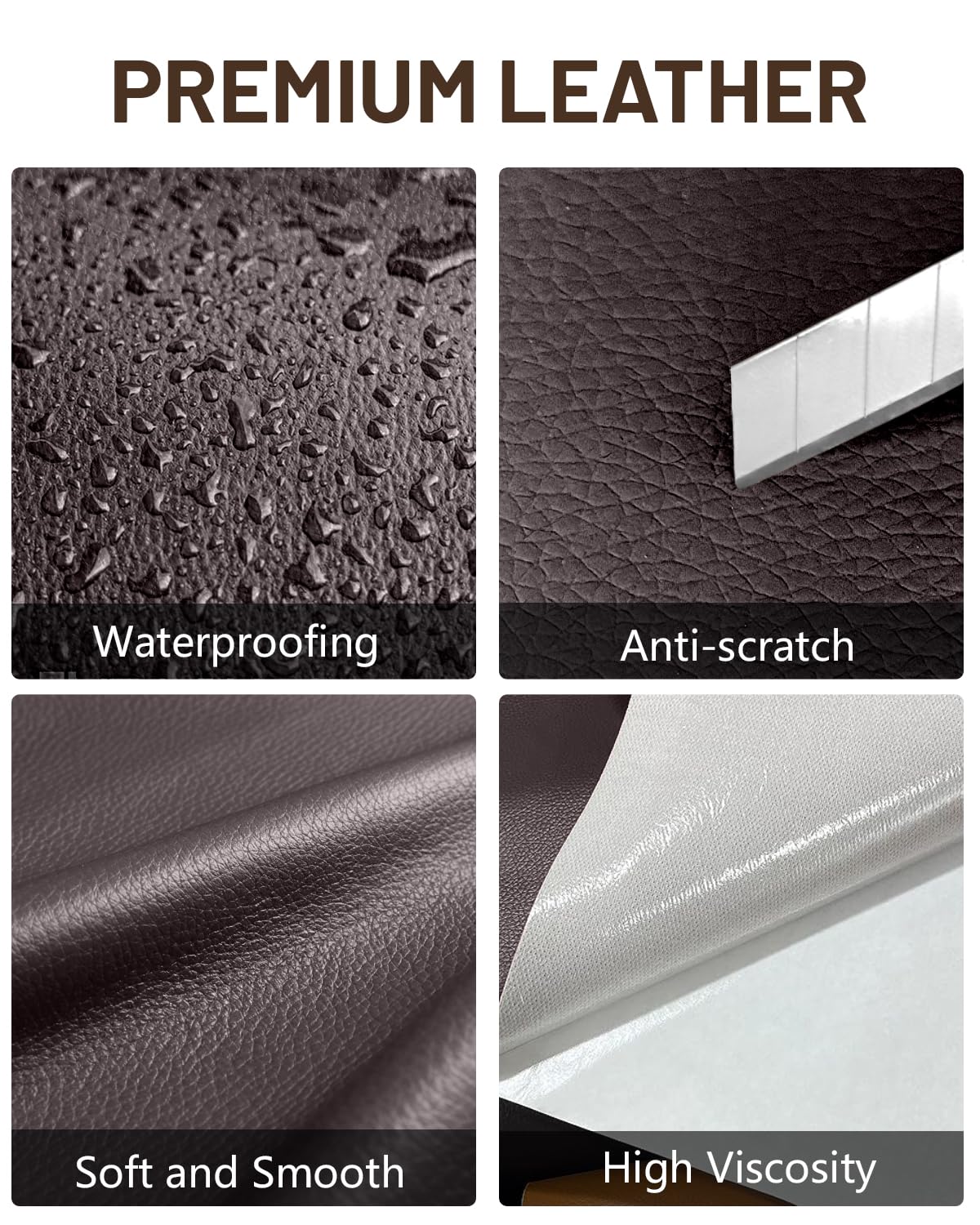 Detalle de BOUYEER Cuero Adhesivo para Tapizar, Set Reparación, Café 🛋
