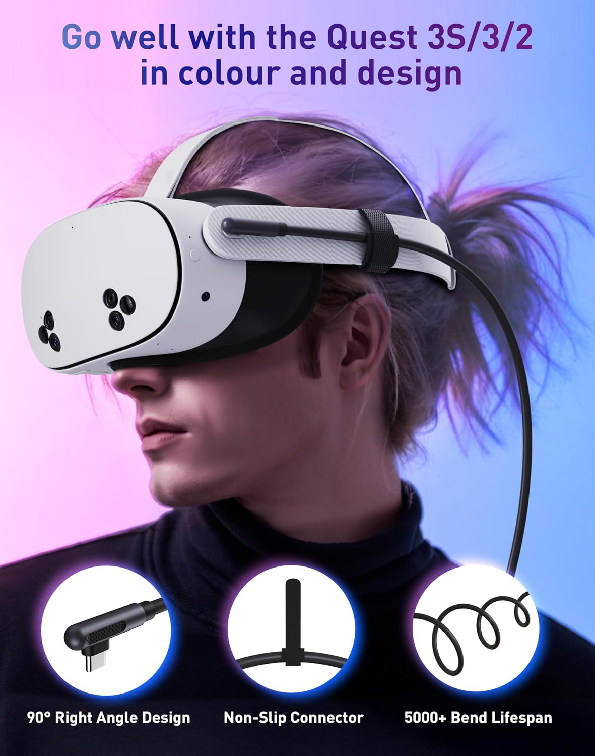 Detalle 2 de Maxonar VR Charging Link Cable 5m (Next-Gen Chip) USB C Cable for Meta Quest & PC VR