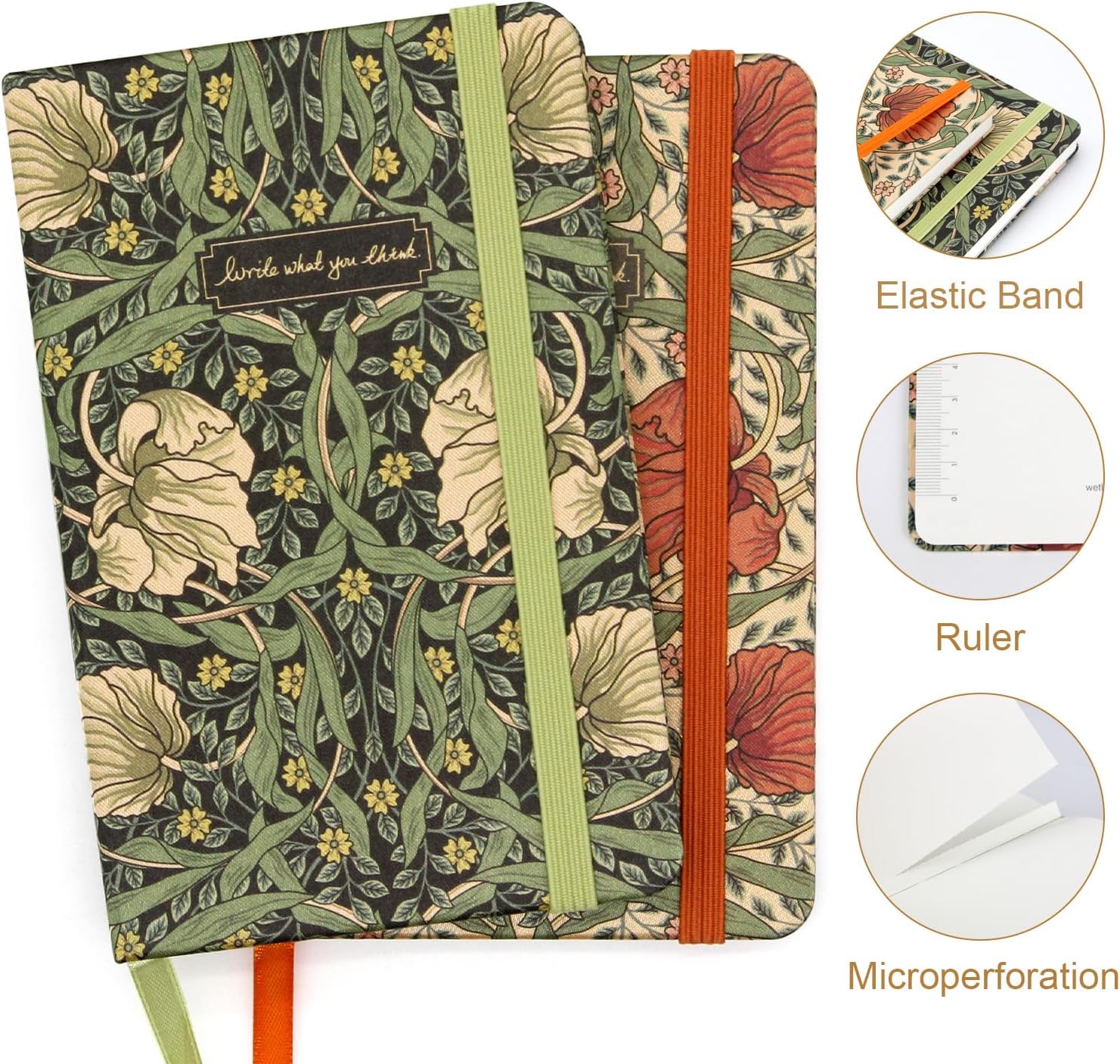 Detalle de WETLOTE A6 Notebook 2-Pack – Lined, Fabric Cover, 148 Pages (80gsm), Floral/Orange Blossom Edition