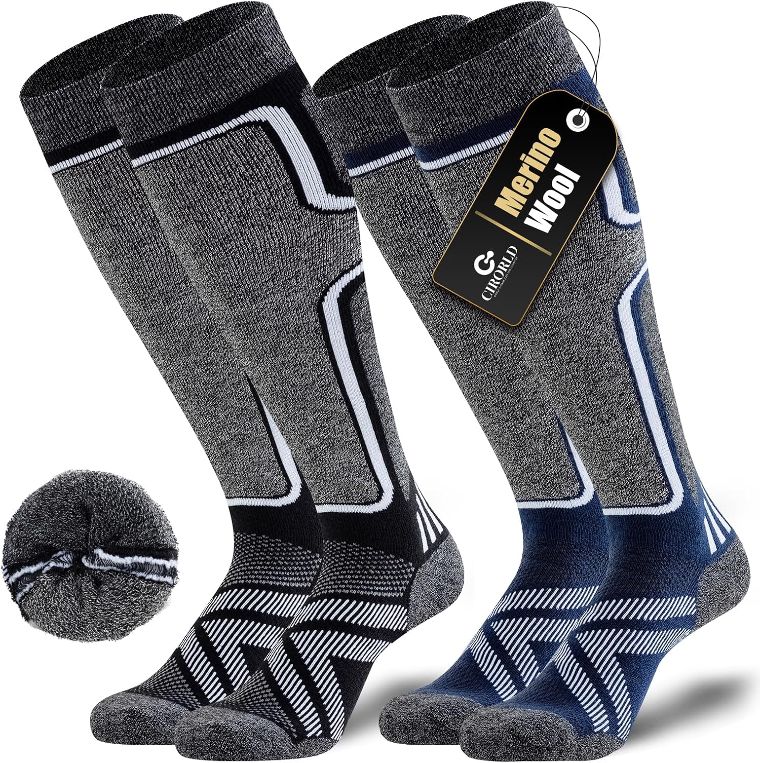 Detalle de Ciorld Merino Wool Ski Socks – 2 Pairs, Warm, Cushioned and Non-Slip for Men (UK)