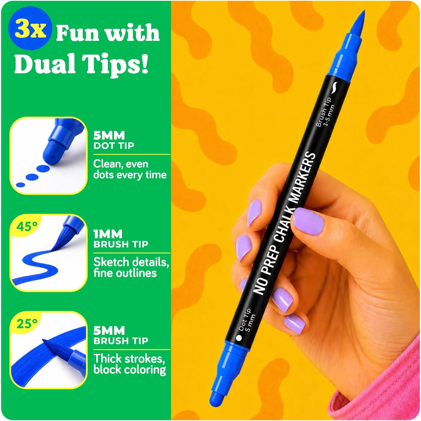 Detalle de Chalkola JW-4IAN-QDL7 Chalk Markers, 24 Colors, Dual Dot and Brush Tips