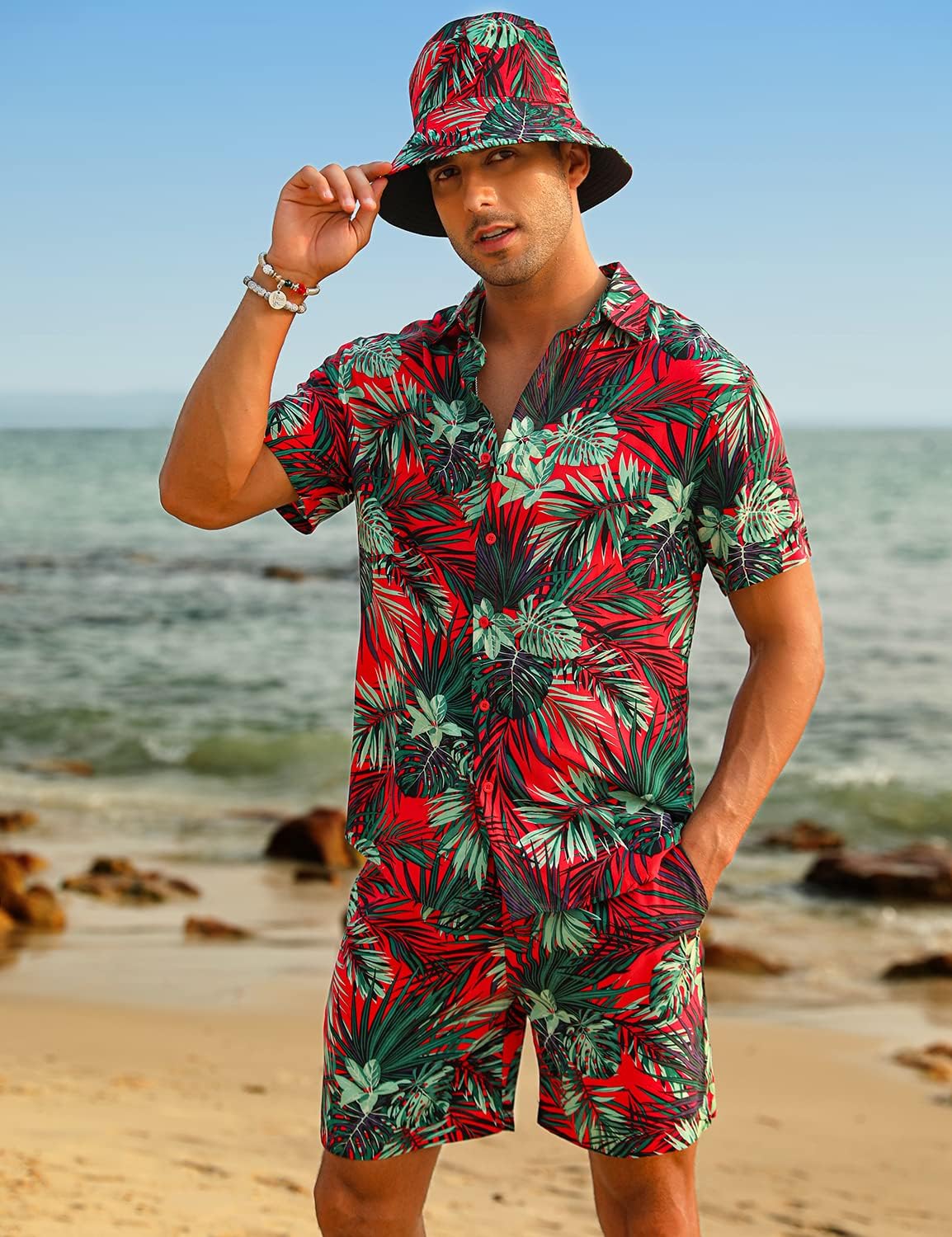 Detalle 2 de EISHOPEER Men's Hawaiian Set, Viscose Blend