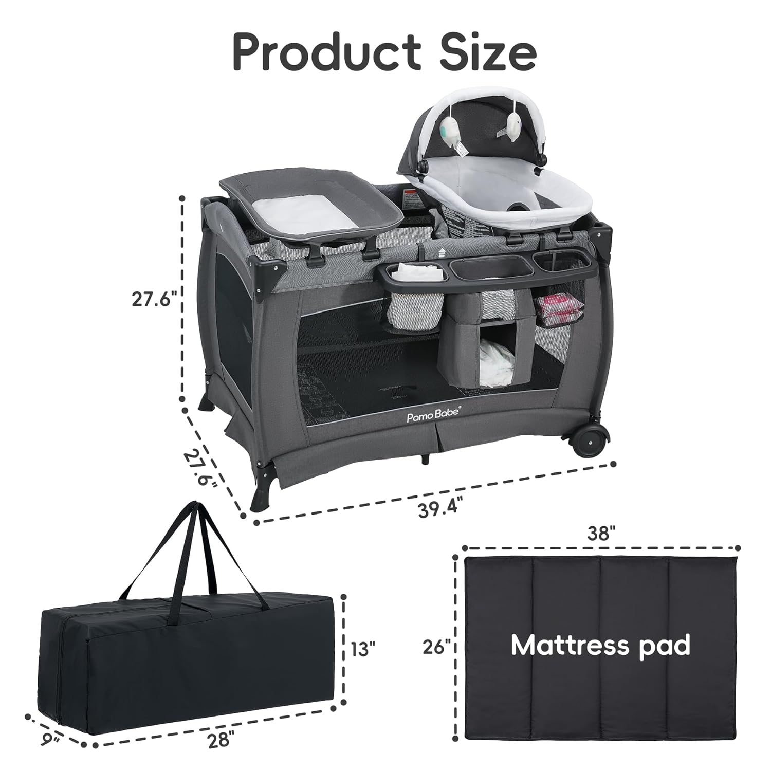Thumbnail 1 de Pamo Babe Pack and Play 4-in-1: Bassinet, Changing Table, Diaper Organizer & Foldable Playard