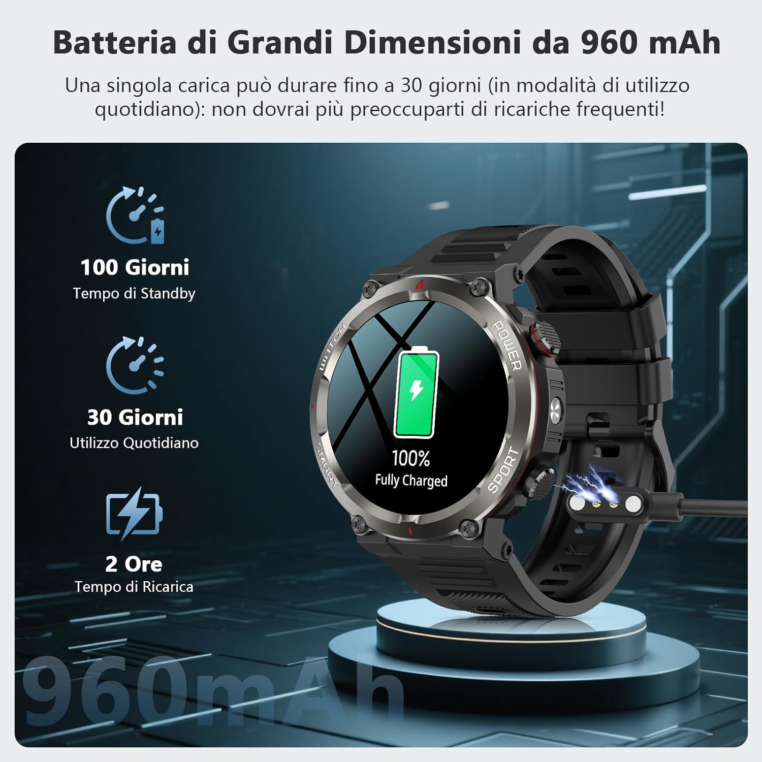 Thumbnail 2 de IOWODO Smartwatch Uomo: Orologio militare 1.45'' con Bussola, Torcia e Chiamate Bluetooth