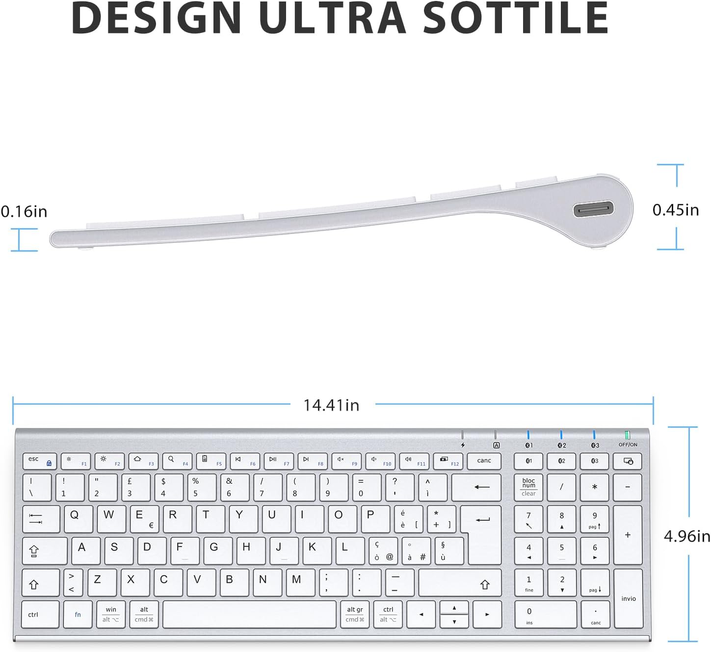 Detalle de iClever Tastiera Bluetooth ricaricabile Multi-Dispositivo con BT 5.1 – Silver
