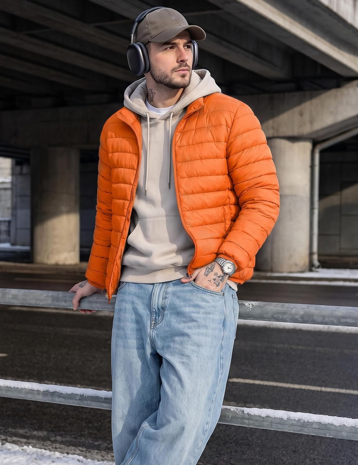Detalle de MAGCOMSEN Men's Puffer Jacket, Lightweight Waterproof Windproof Insulated Coat