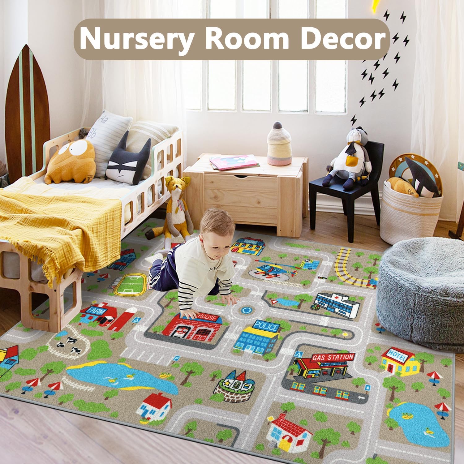 Thumbnail 4 de Capslpad Kids Play Rug Town City Road Car Mat 150x200cm – Non-Slip, Machine Washable Play Area