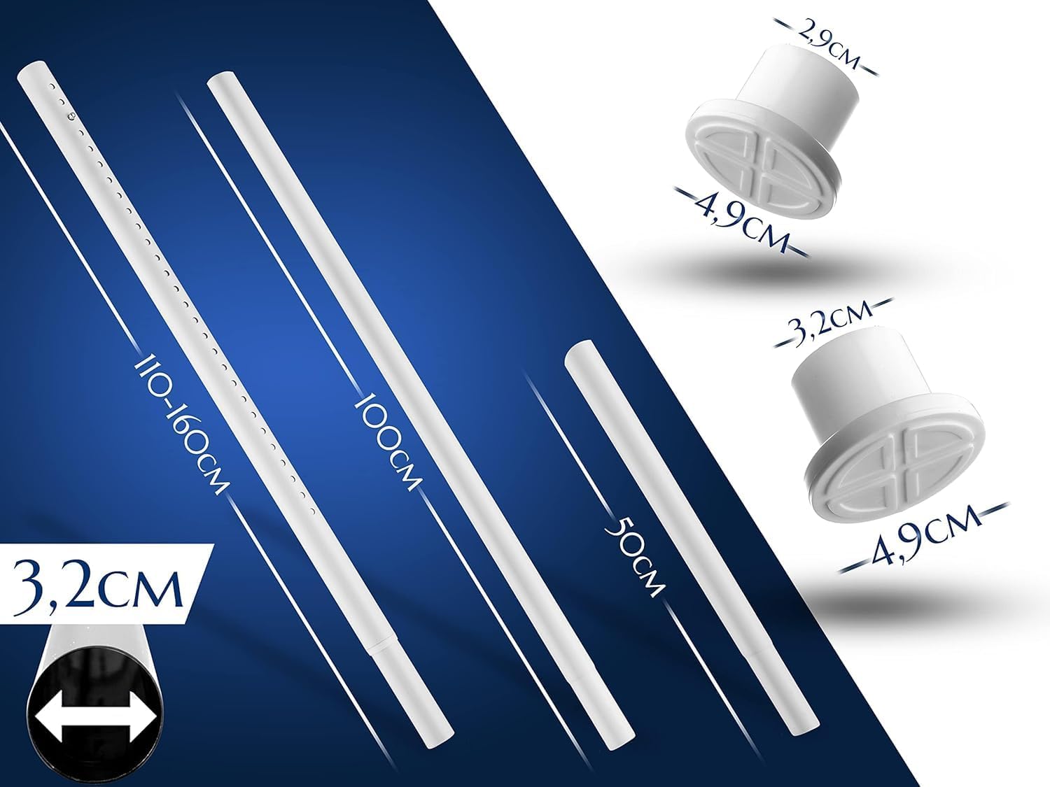 Thumbnail 1 de MEISENBERG Teleskopstange ohne Bohren (Klemm-/Spannstange) 260–310 cm, Ø32 mm, weiß