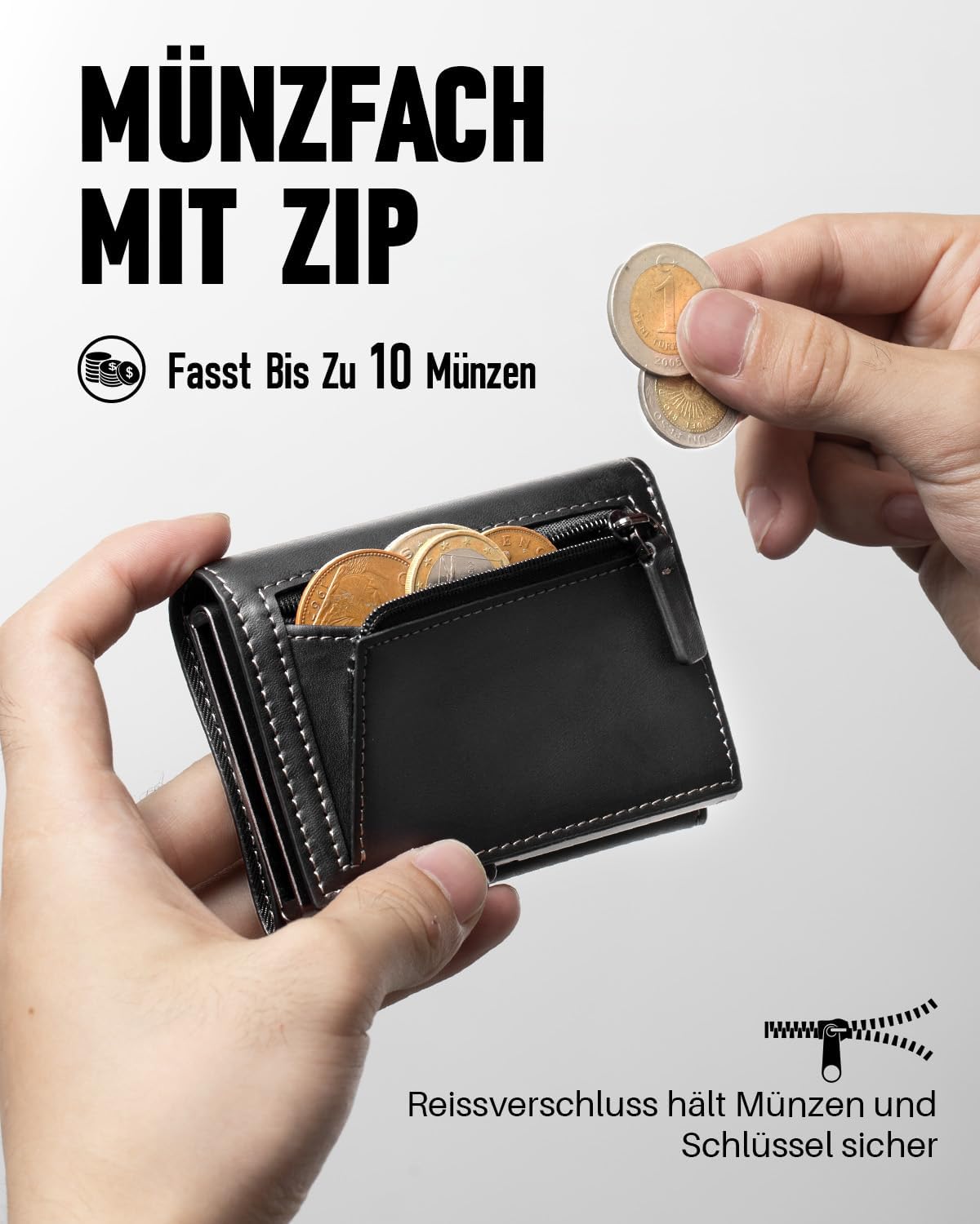 Detalle 2 de MYSHION Geldbörse Herren mit Münzfach & RFID-Schutz – Schlankes Pop-up-Portemonnaie mit 6 Kartenfächern (Schwarz)