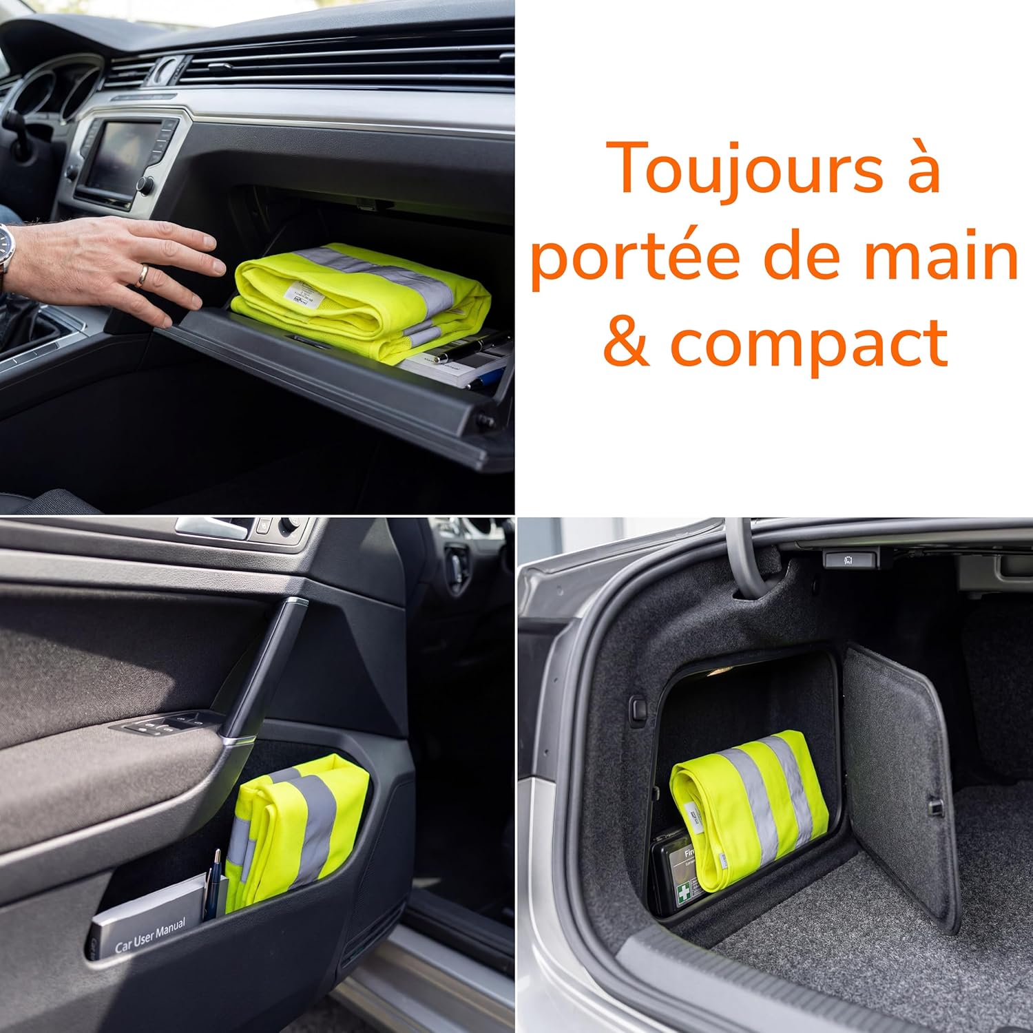 Detalle 2 de Upgrade4cars Gilet de Sécurité réfléchissant EN 20471 – 4 pièces jaunes taille universelle