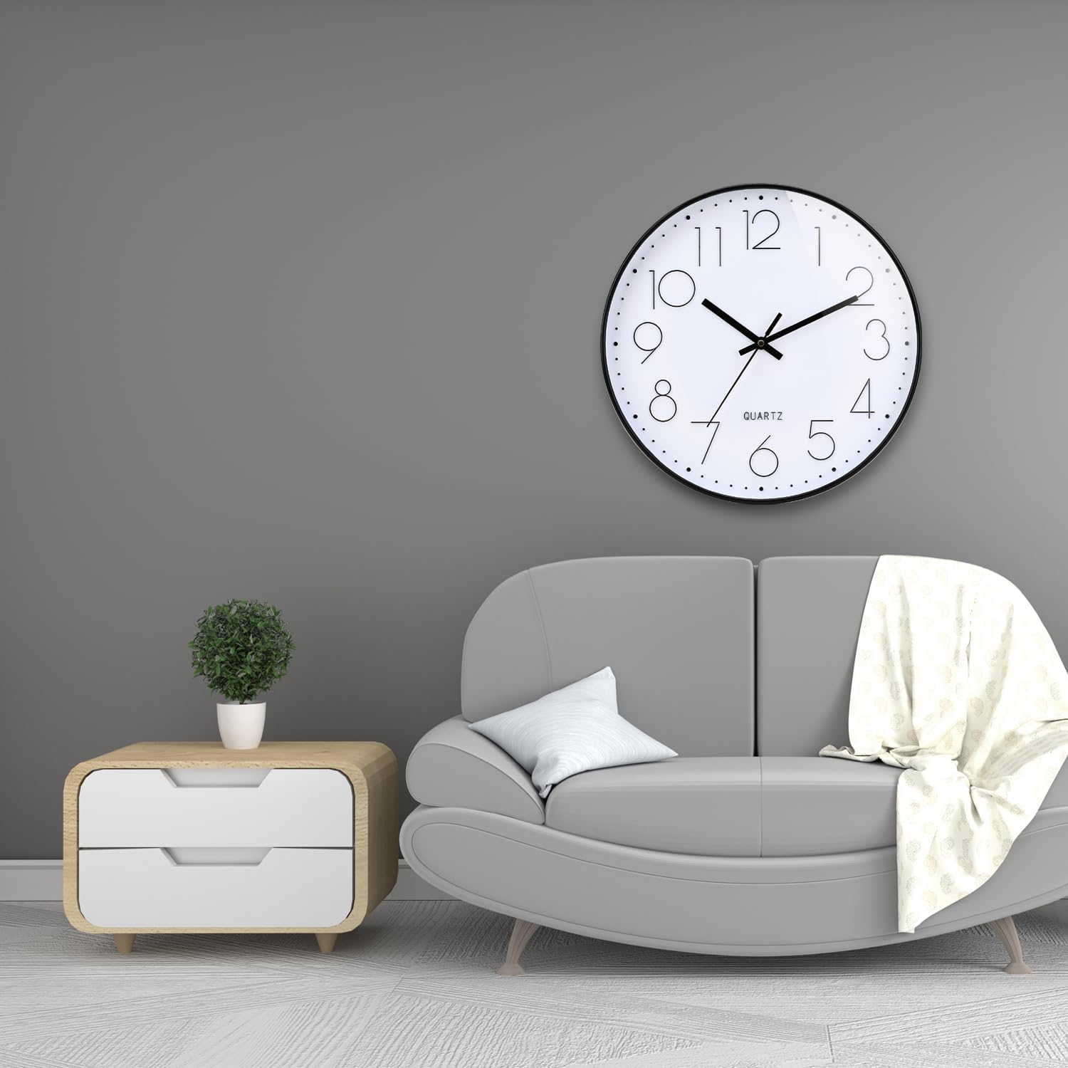 Thumbnail 3 de TOHOOYO 12 inch non-ticking silent quartz wall clock with stereoscopic 3D dial (Black)