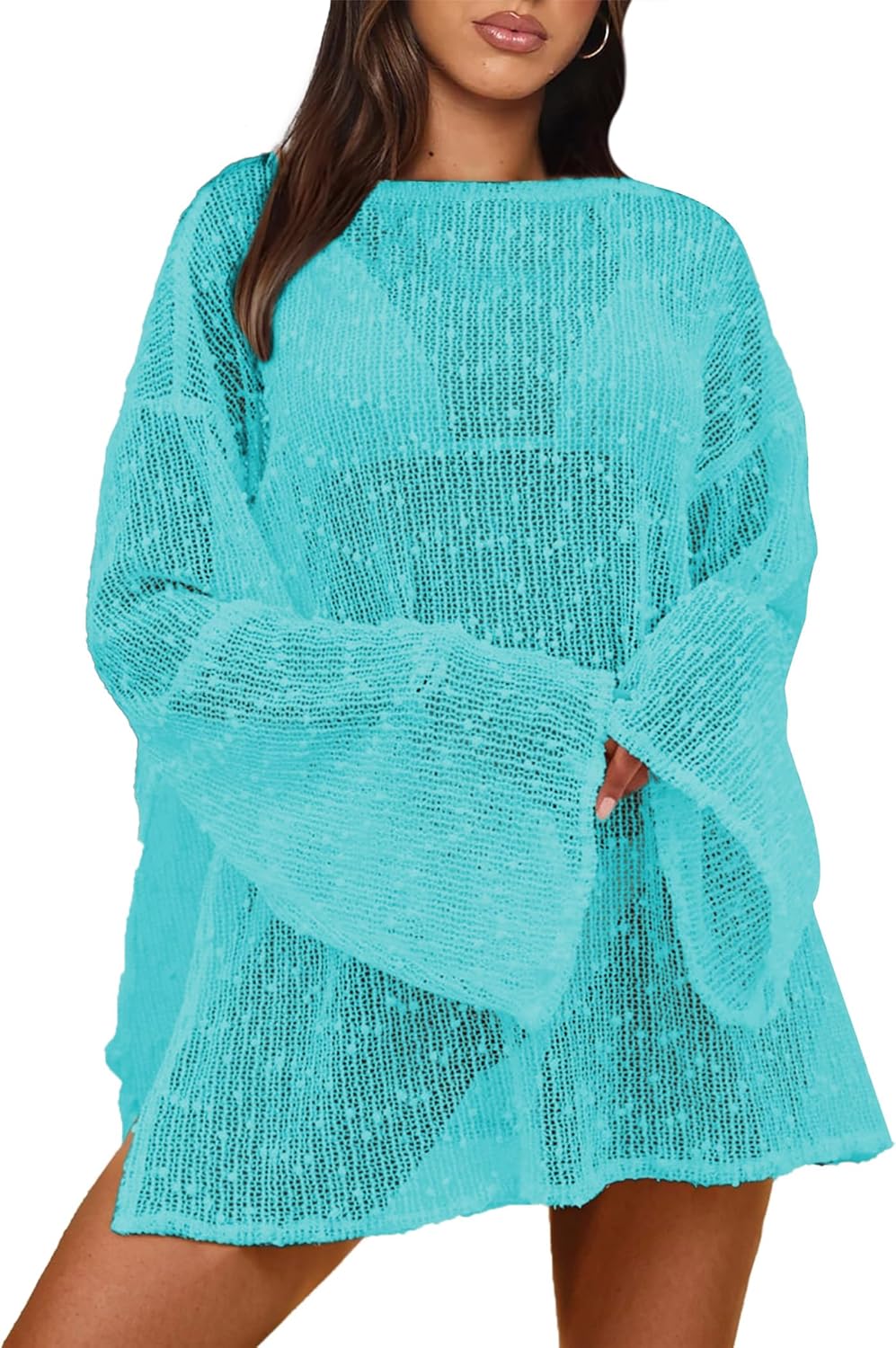 Thumbnail 6 de Gleeneat Crochet Swimsuit Cover-Up for Women (Boat Neck, Sheer Crochet Caftan Dress)