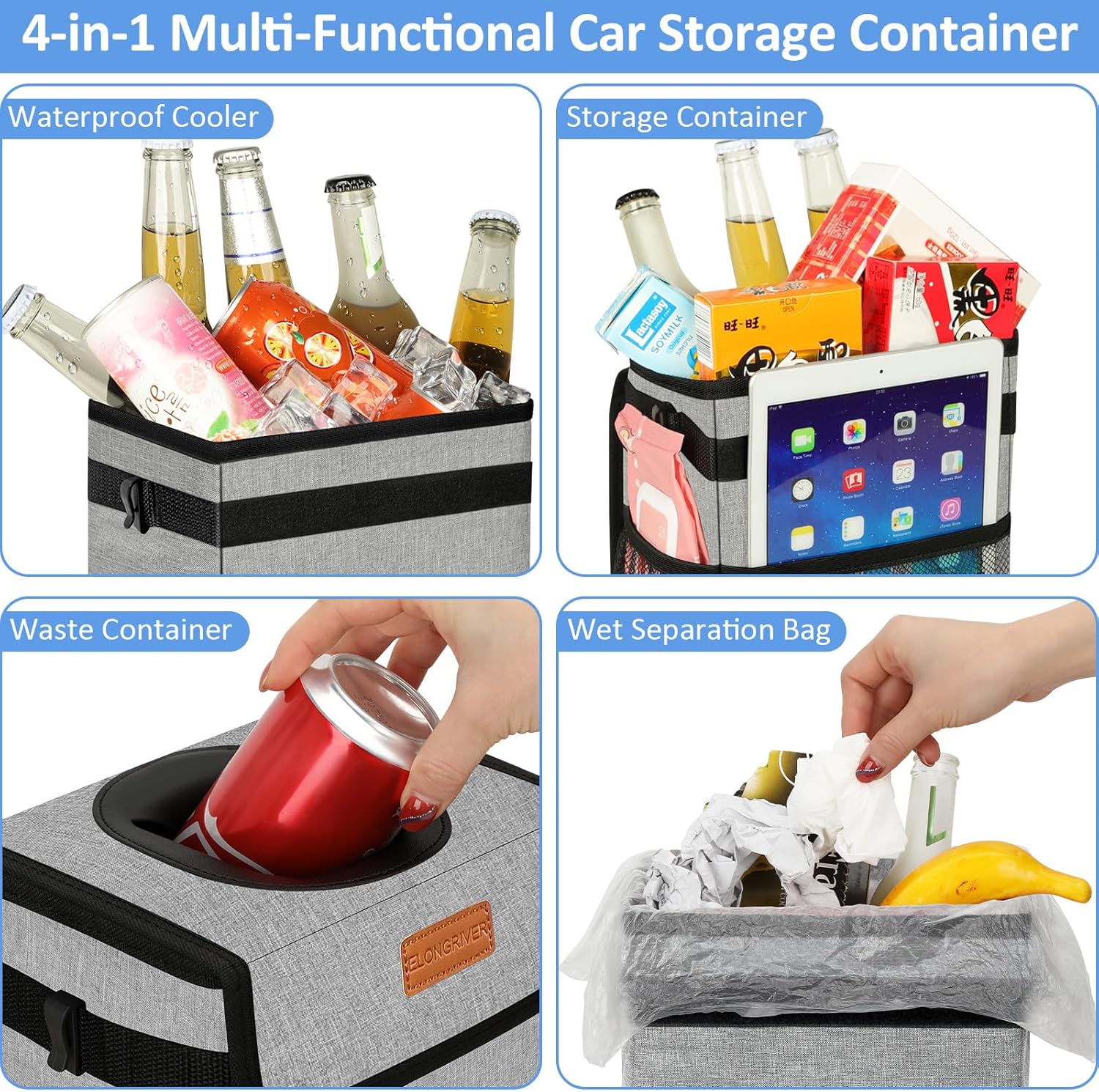 Thumbnail 6 de ELONGRIVER Car Trash Can Leak-Proof 1L ๐
