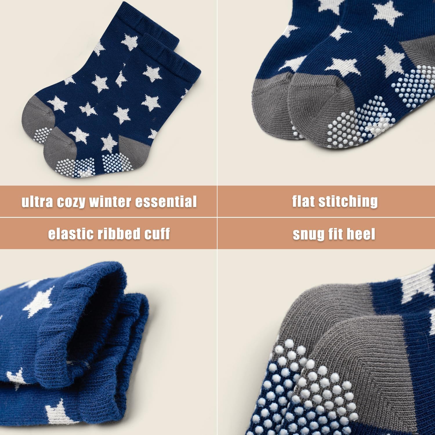 Thumbnail 4 de Aisyee 6 Paar Stoppersocken für Baby Jungen aus Baumwolle – rutschfest für die ersten Schritte