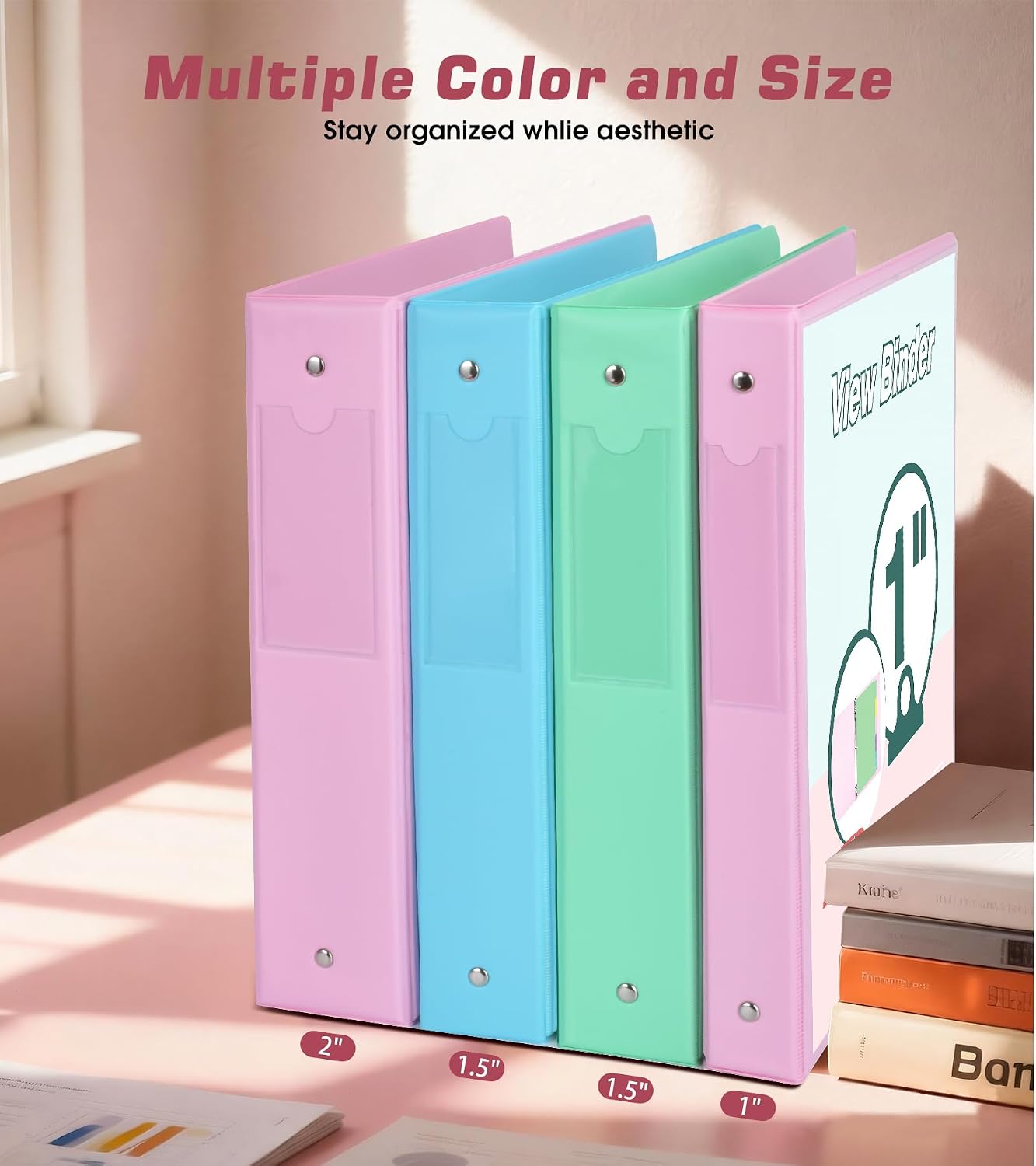 Detalle 1 de dilitego 1-Inch Pink 3-Ring Binder with Customizable Clear Cover and Pockets