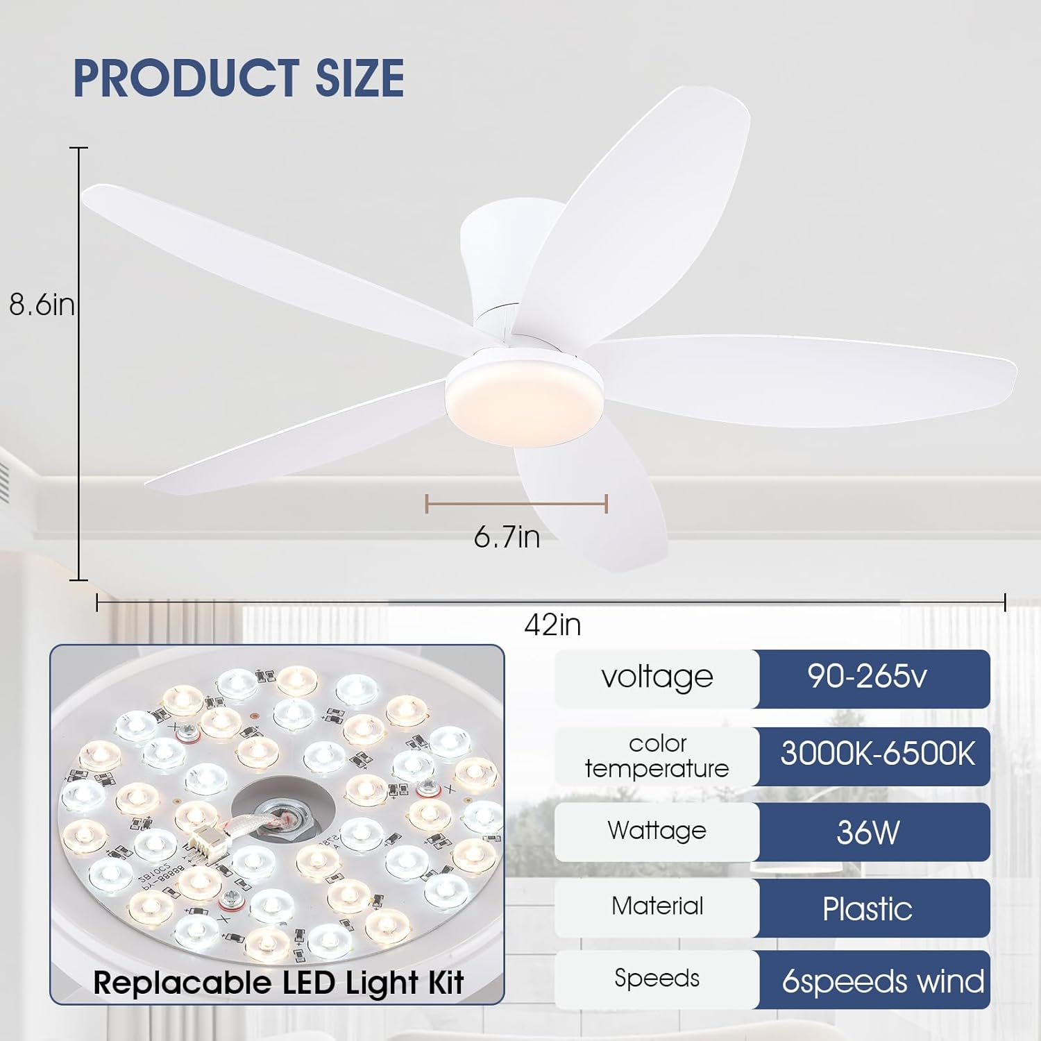 Thumbnail 5 de Deckenventilator mit Beleuchtung 106 cm – LED, App & Fernbedienung