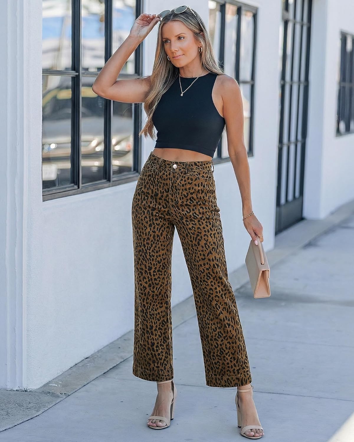 Thumbnail 4 de luvamia Wide Leg High-Waisted Leopard Cheetah Print Jeans (28-inch inseam) for Women