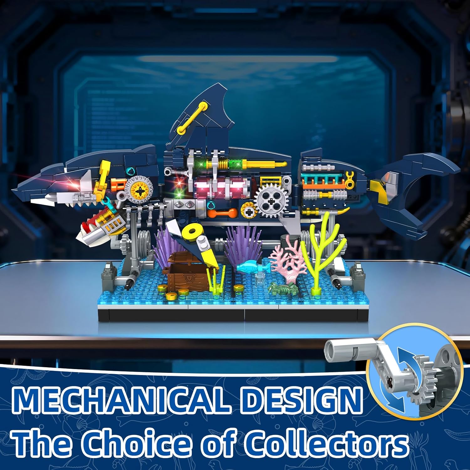 Detalle de kiothdre Ensemble Blocs Construction Requin – Jouet mécanique semi‑mécanique pour enfants et collectionneurs