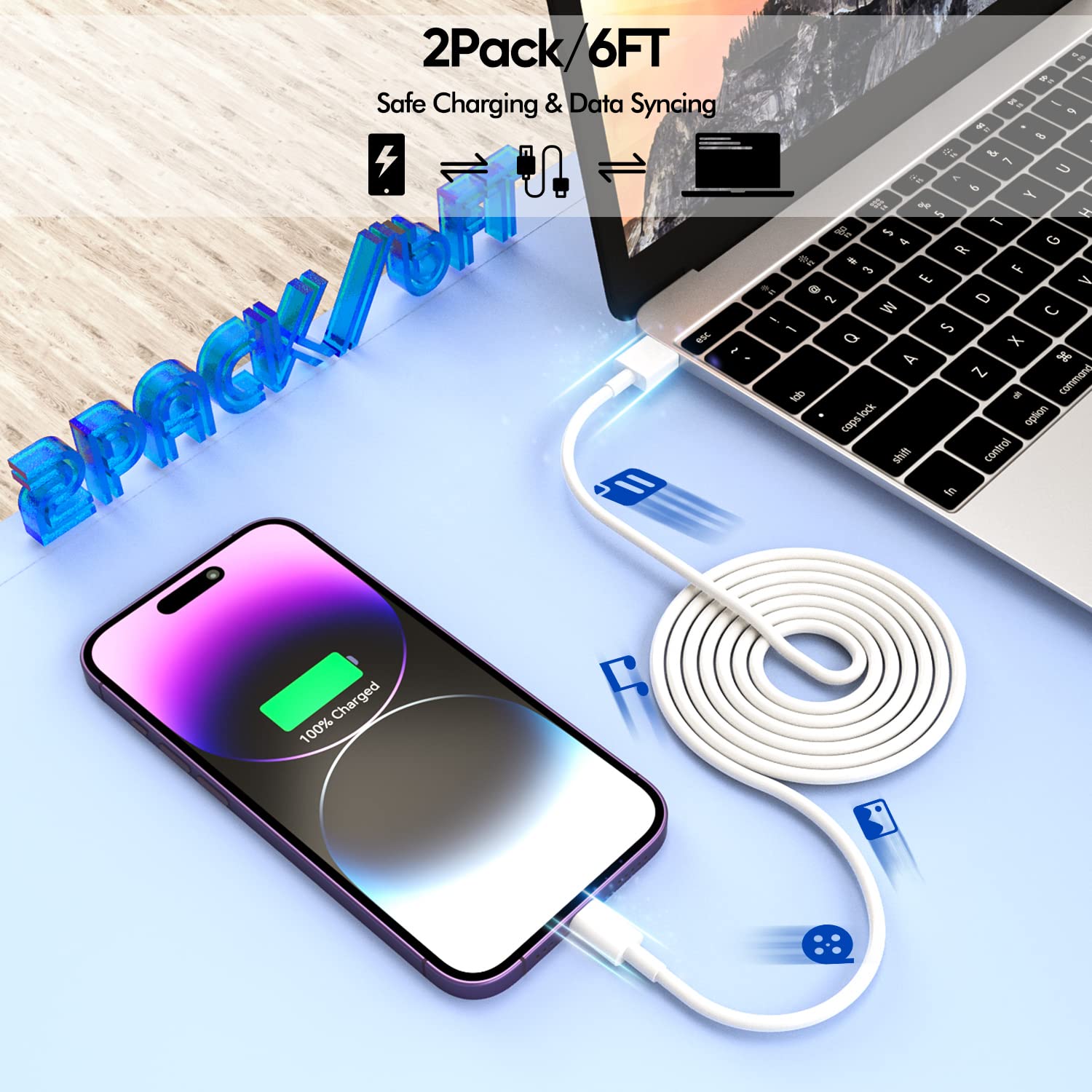 Thumbnail 4 de iPhone Charger 6FT 2-Pack Lightning Cable