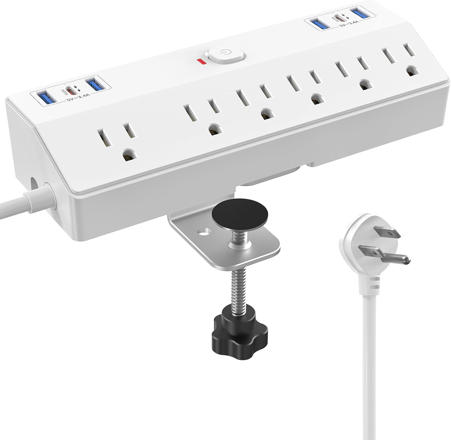 Detalle de JXGUCAT Desk Clamp Power Bar, 6 AC Outlets, 6 USB Ports, 10 ft Cord