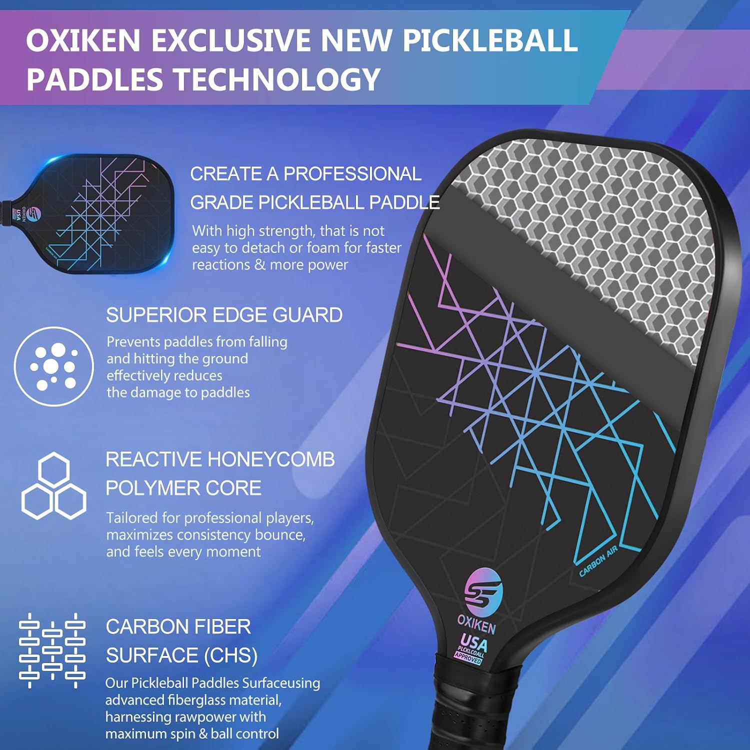 Detalle de OXIKEN Pickleball Paddle Set, Carbon Fibre