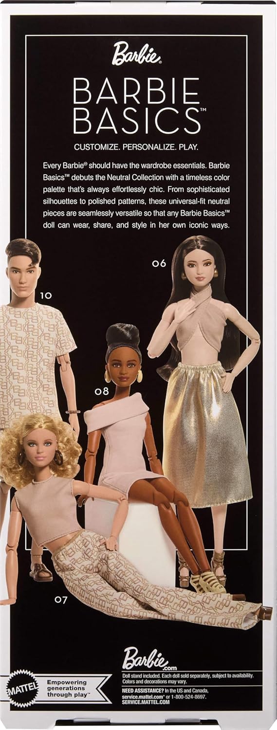 Thumbnail 5 de Barbie Basics Poupée Signature Collection Neutre Modèle 07 — Cheveux blonds, Pantalon imprimé blanc et top beige