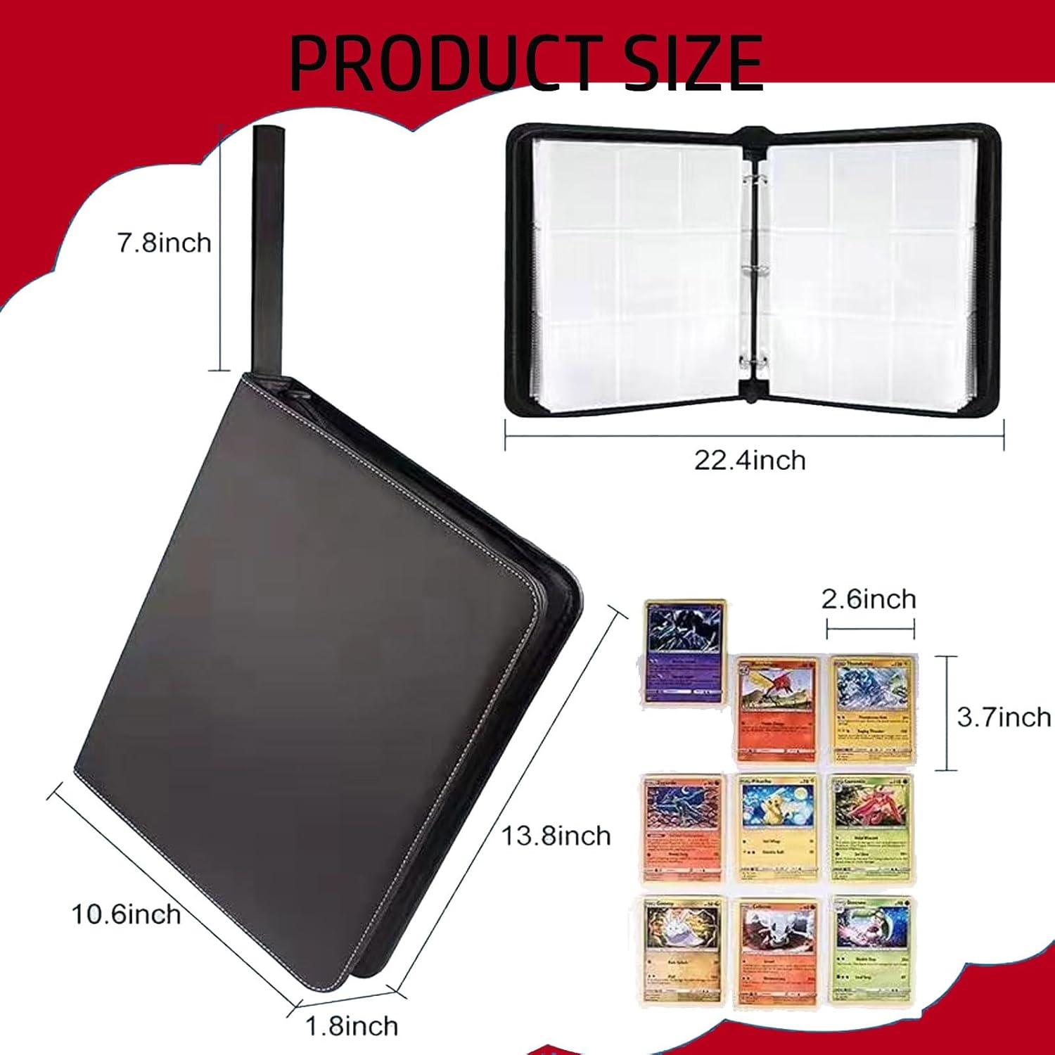 Thumbnail 1 de YINGKEJI Card Binder Storage 900-Pocket Trading Card Binder with 3-Ring Clips (Red)