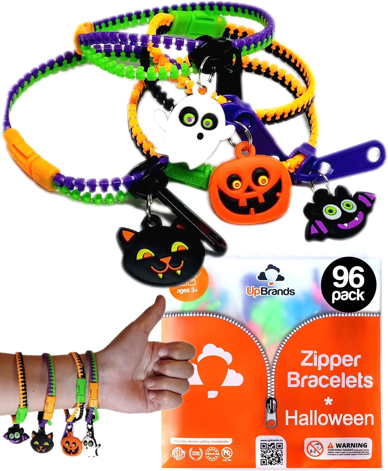 Detalle de UpBrands UZB0032 Halloween Zipper Bracelets, 96-Pack Plastic Fidget Toys