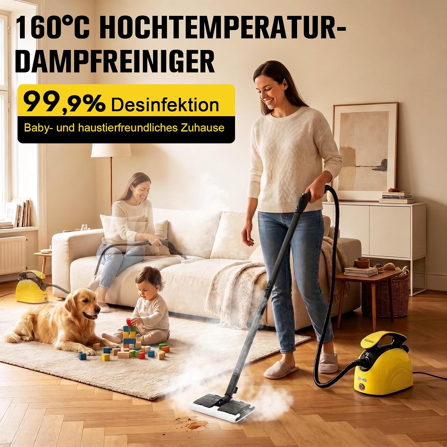 Detalle de Waitbird 5 Bar Dampfreiniger für Zuhause – 160 °C, 5 bar Hochdruck, umfangreiches Zubehör