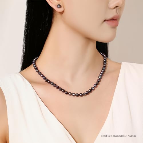 Detalle 2 de YAMI Tahitian Black Pearl Necklace, 8.5-9mm Round Pearl Necklace for Women