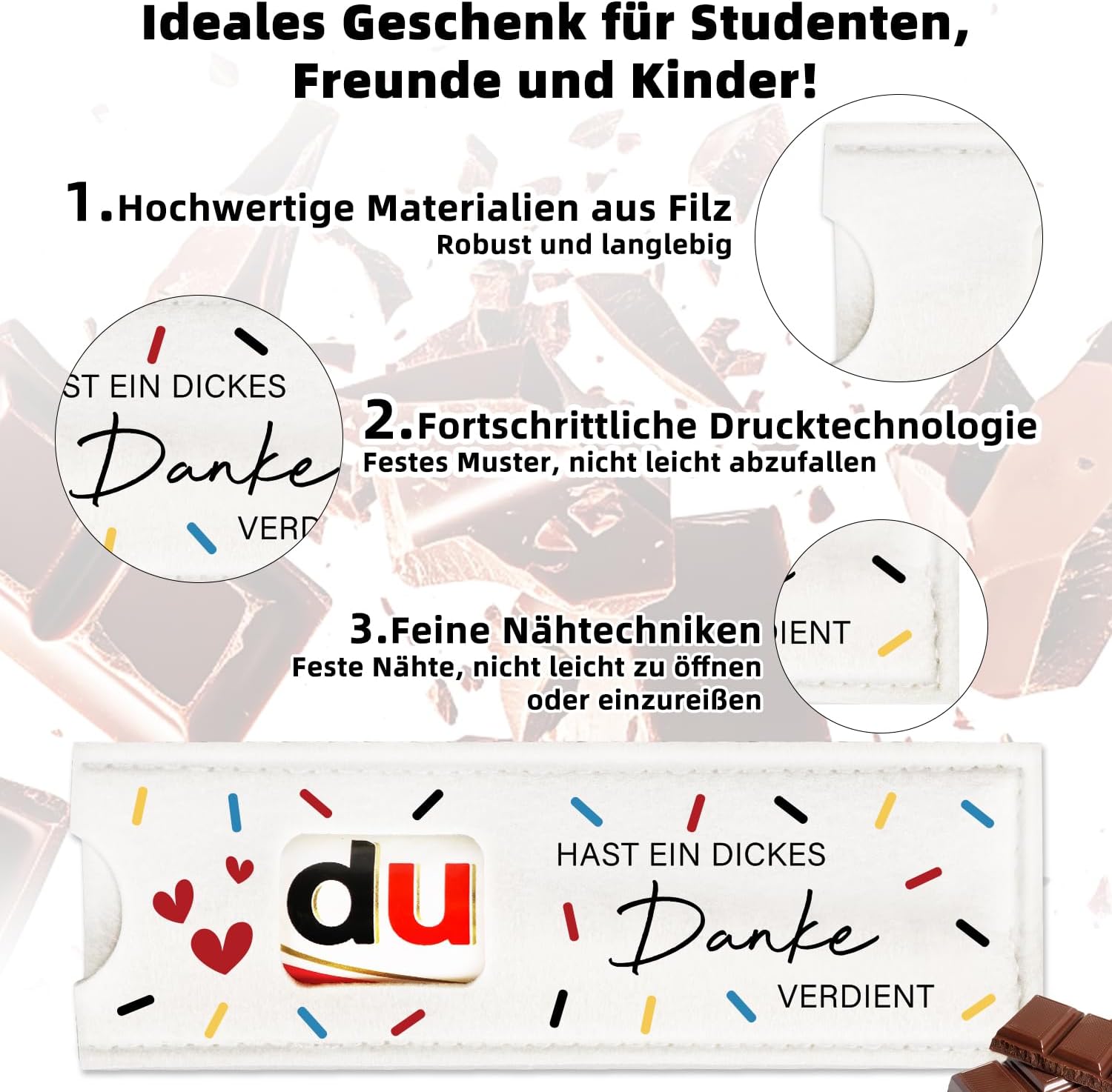 Thumbnail 1 de Giftota 12er Dankeschön-Geschenke: Filz-Schokoladenbeutel ohne Schokolade für Kollegen & Team