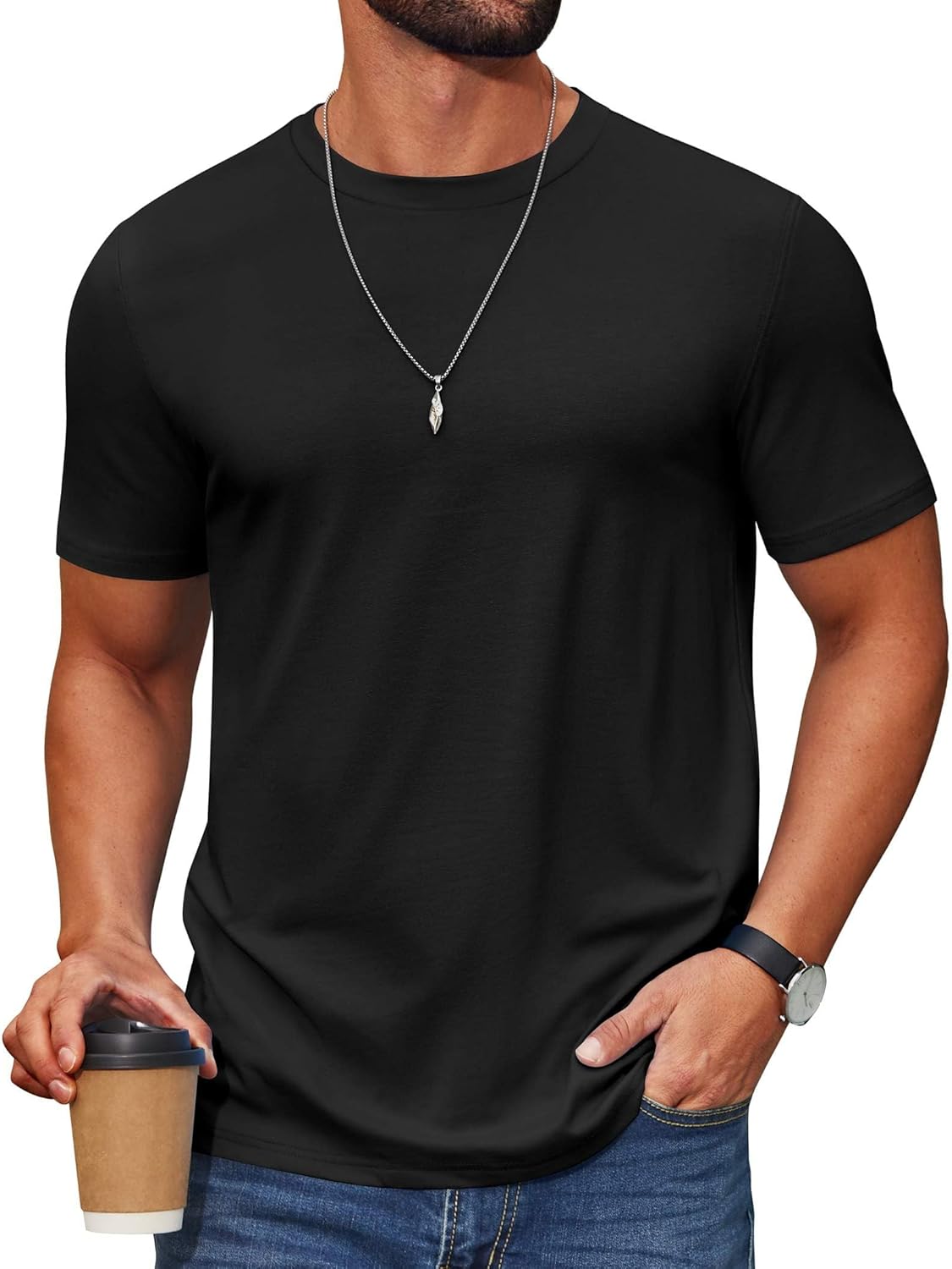 Detalle de COOFANDY Men's Short Sleeve Cotton-Blend T-Shirt: Casual Comfort That Holds Its Shape