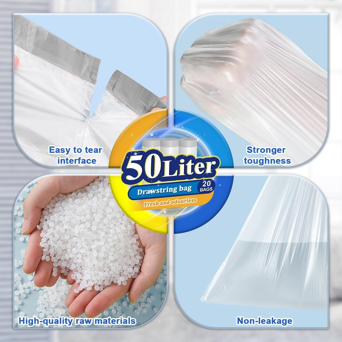 Thumbnail 3 de OKKEAI 50L bin liner kit (heavy-duty tall swing bin rubbish bags) with drawstring tie handles