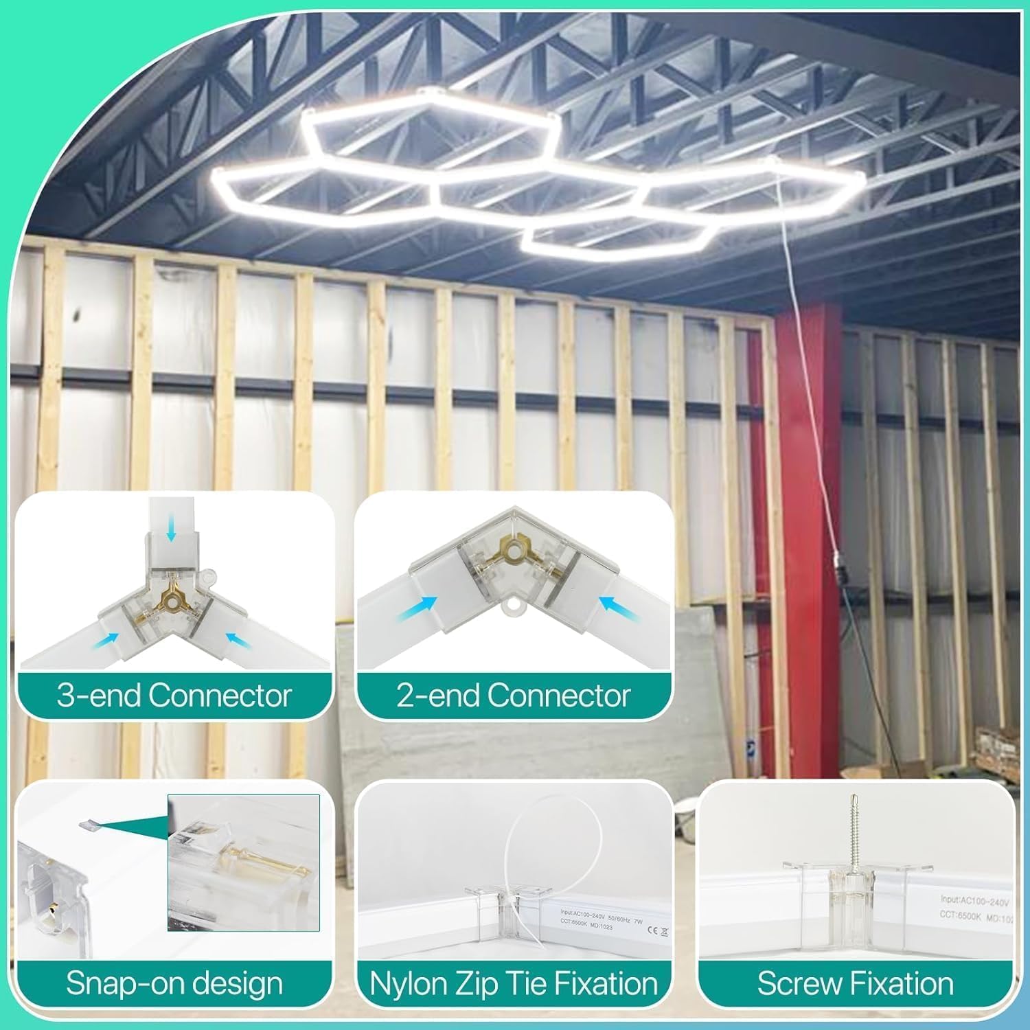 Thumbnail 4 de Widuc dettagli auto luci a LED esagonali bianche (11 pacchetti) da soffitto