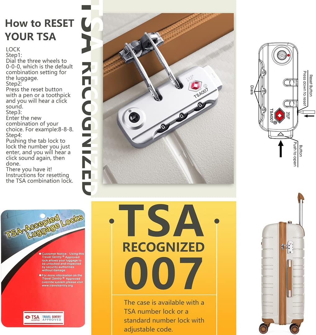 Detalle de Kono Lightweight Suitcase: Polypropylene Hard Shell Hand Luggage with TSA Lock and 4 Silent Wheels