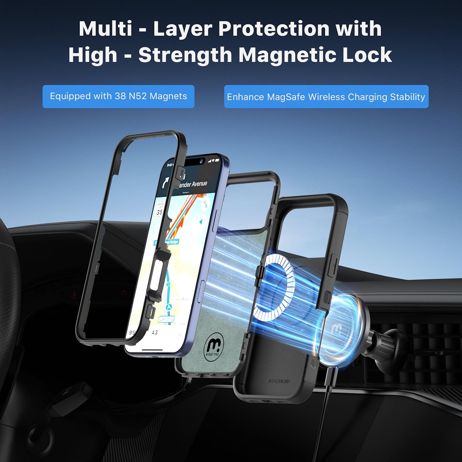 Detalle 2 de M MYBAT PRO for iPhone 17 Pro Max Rugged Magnetic Case (Black) with Magsafe Compatibility