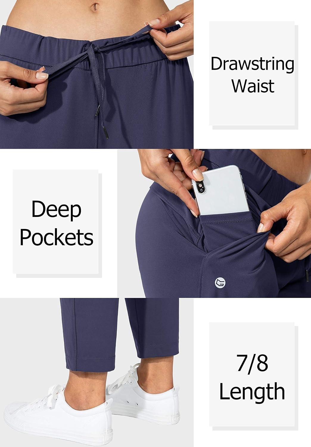 Detalle de G Gradual Women's 7/8 Stretch Pants with Deep Pockets and Drawstring Waist