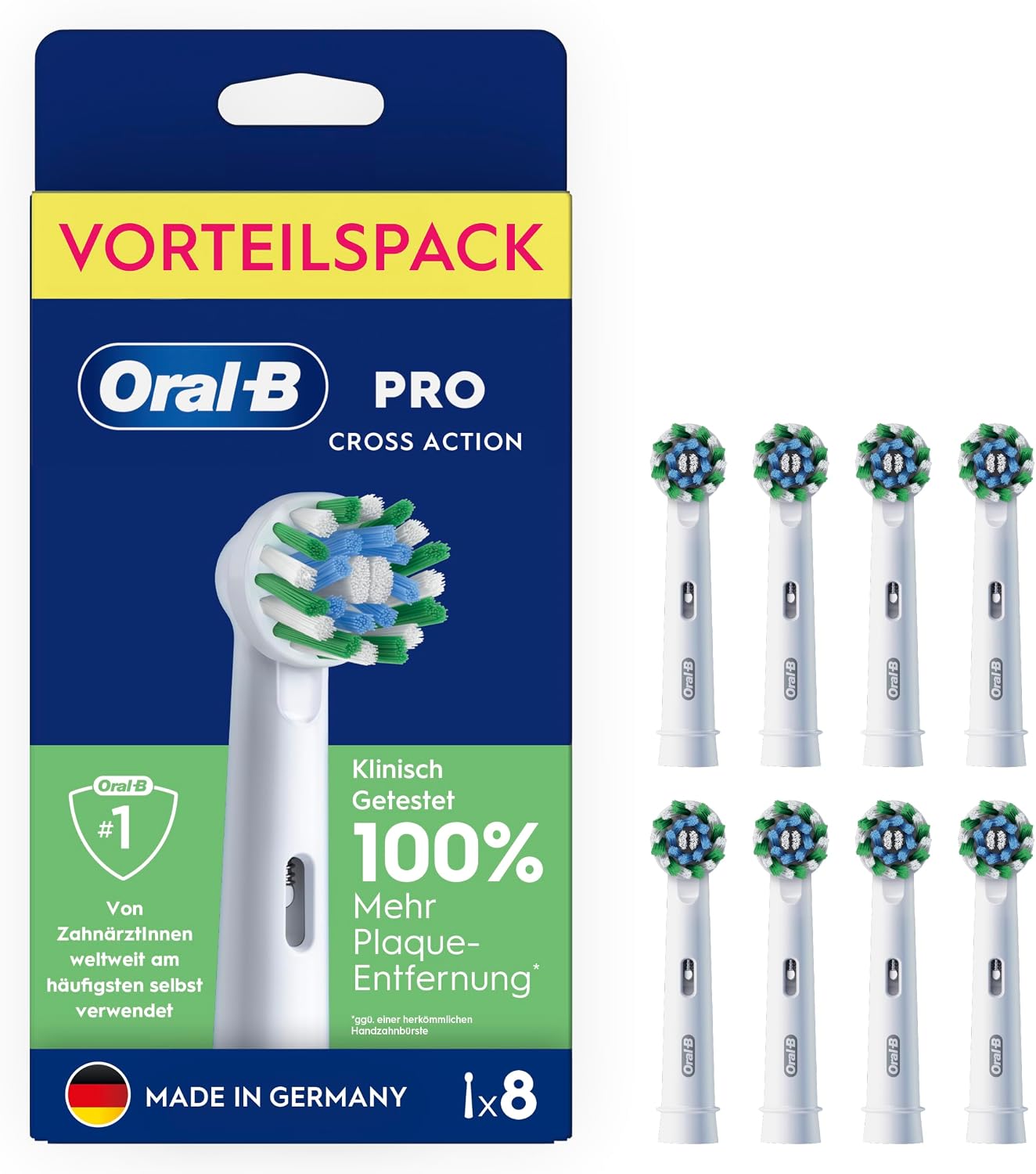 Detalle de Oral-B Pro CrossAction Aufsteckbürsten 8er – 16° Borstenwinkel für effektive Plaque-Entfernung