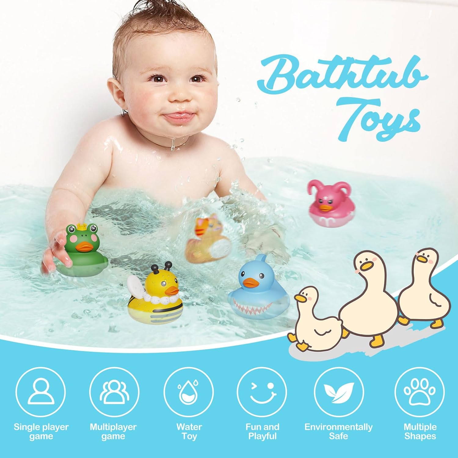 Thumbnail 2 de 12er Set Badeente Baby Gummiente – lochfreies weiches Badespielzeug für Kinder ab 18 Monaten
