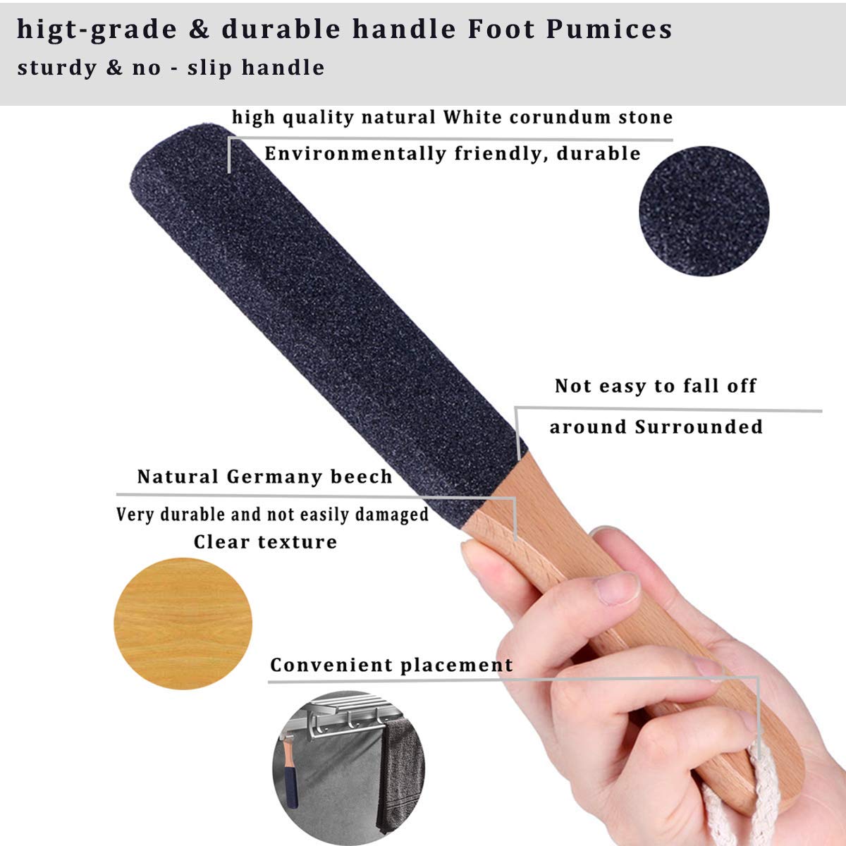 Detalle 2 de Kinepi Foot File & Foot Scrubber, Double-Sided Corundum Surface, Beech Handle