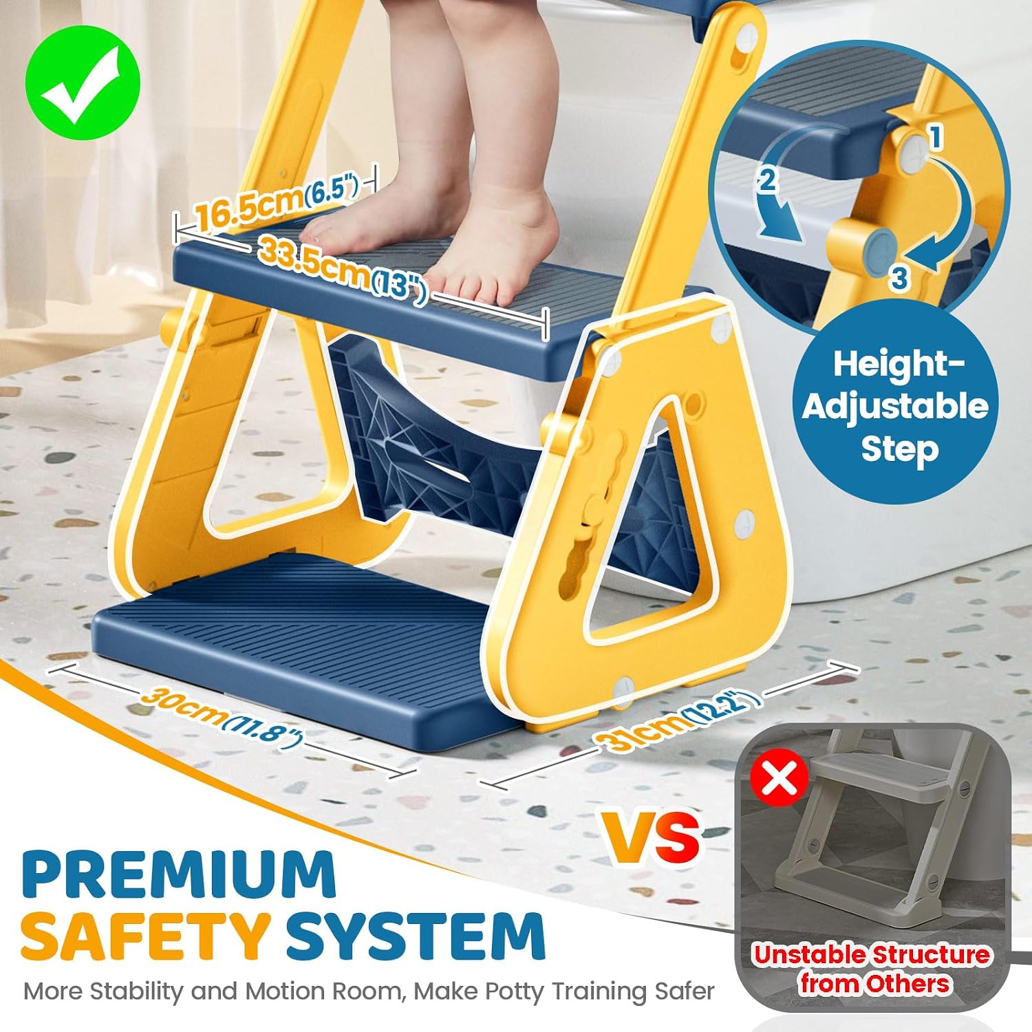 Detalle de Orzbow Toilettensitz für Kinder mit Leiter – stabiler WC-Reduktion mit Treppe, Spritzschutz & rutschfester Oberfläche