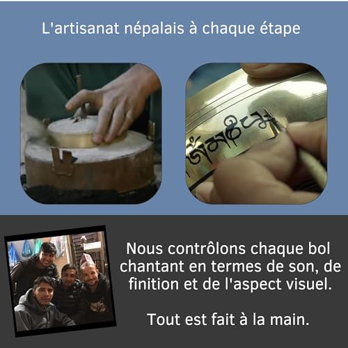 Thumbnail 6 de XL Bol chantant fait main au Népal – Set tibétain pour méditation et yoga, fuseau cuir, boîte Lokta – Hātakāma Nēpāla
