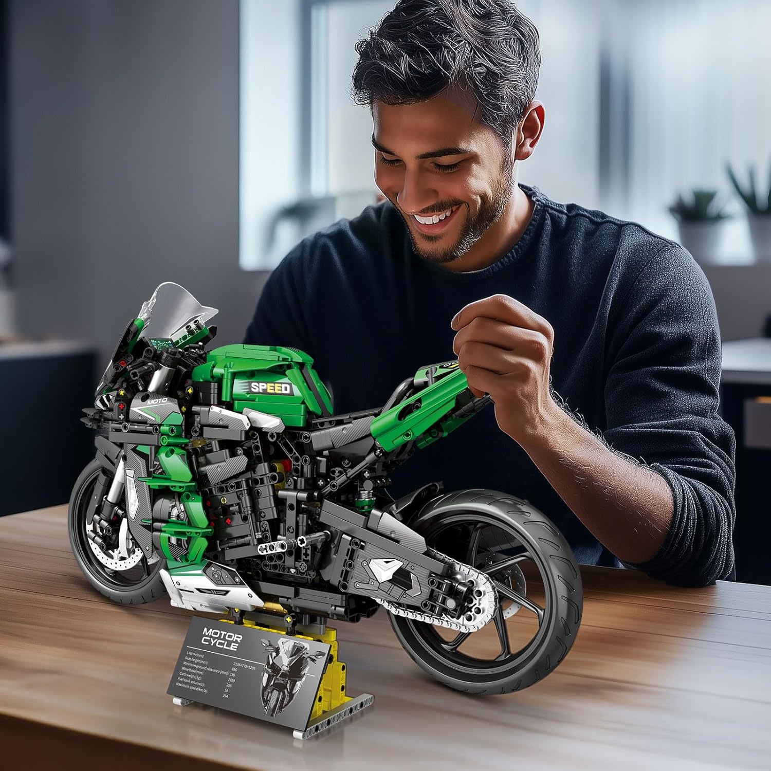 Detalle 2 de Reobrix H2 SX SE en briques 1:5 (plus de 2088 pièces) – maquette de moto réaliste pour adultes et ados