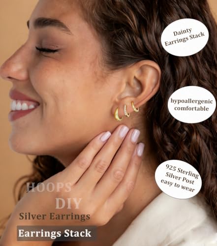 Thumbnail 1 de Smilya 3 Pairs Gold Hoops Earrings for Women – Hypoallergenic 925 Silver, Cubic Zirconia and Gift-Box Set