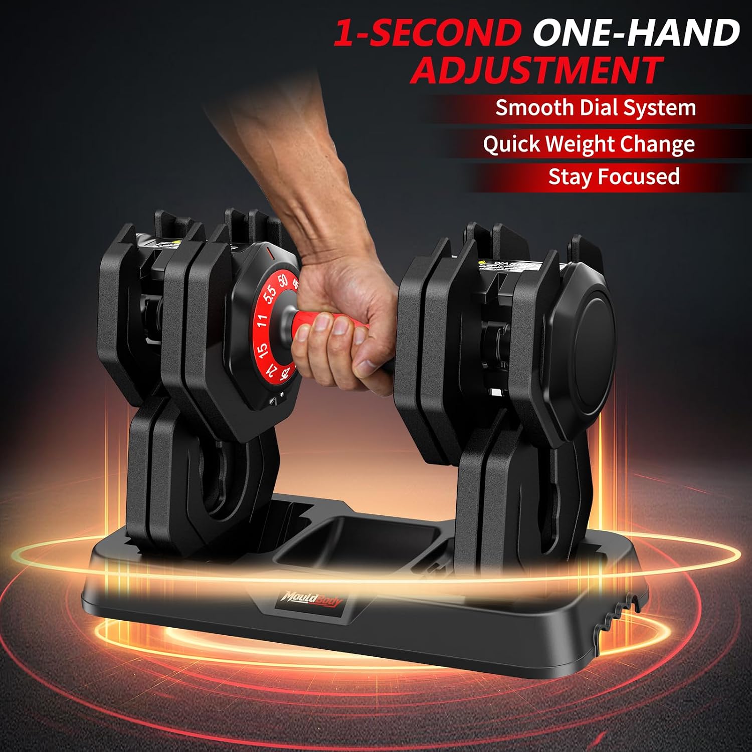 Detalle 2 de MouldBody 1 Adjustable Dumbbell Set, 10-in-1, 50 lb Pair with Storage Base