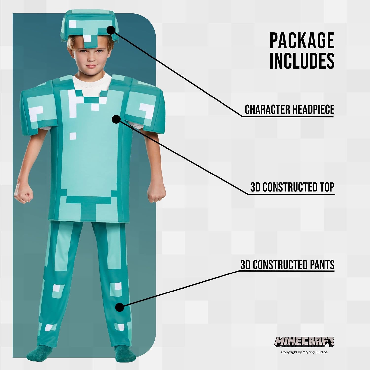 Detalle de Disguise Deluxe Minecraft Diamond Armor Costume for Kids with Tunic, Pants and Hat