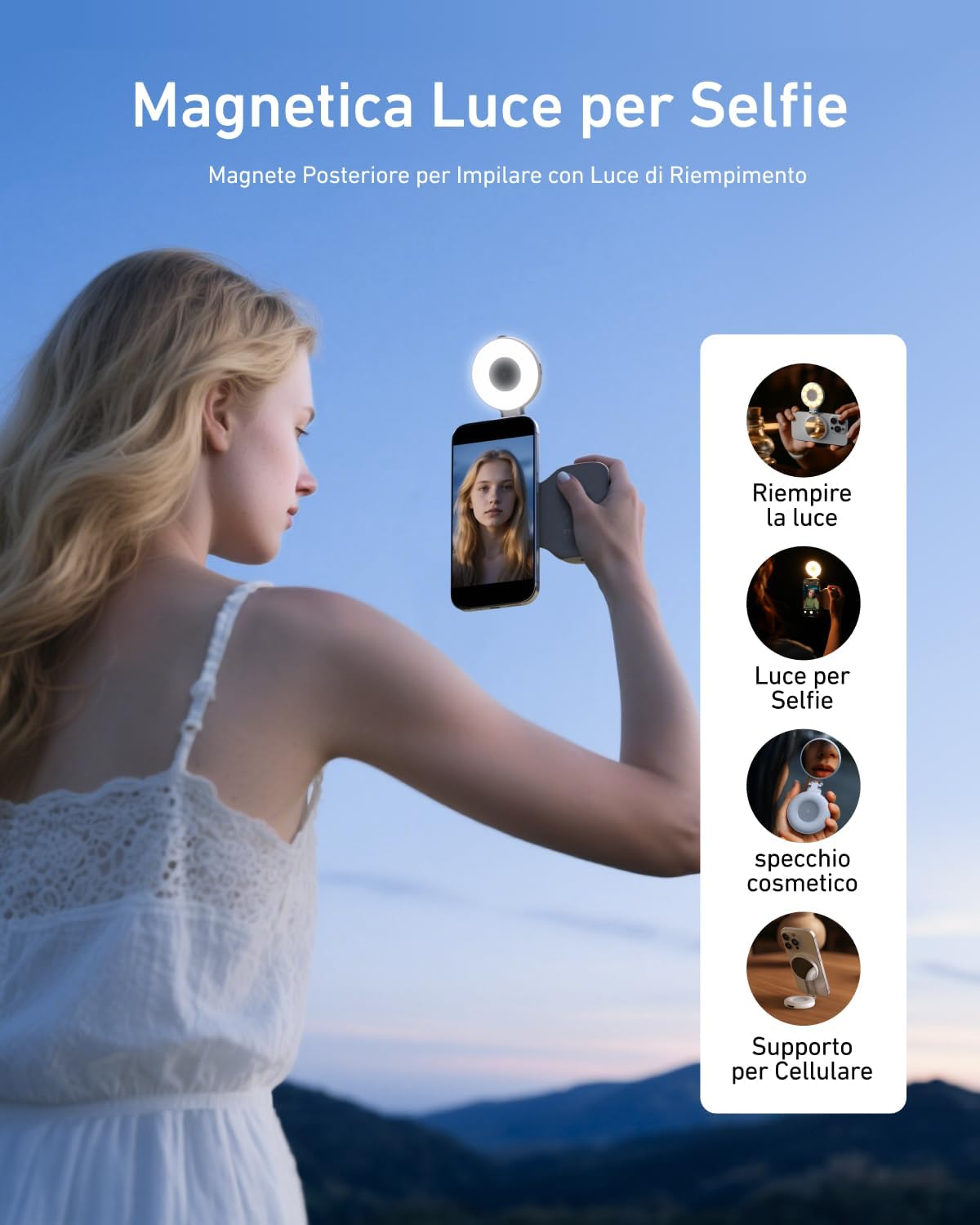 Thumbnail 1 de TELESIN Fun Shot Impugnatura Smartphone + TELESIN C03 Luce Magnetica per Selfie (Bianco) Set