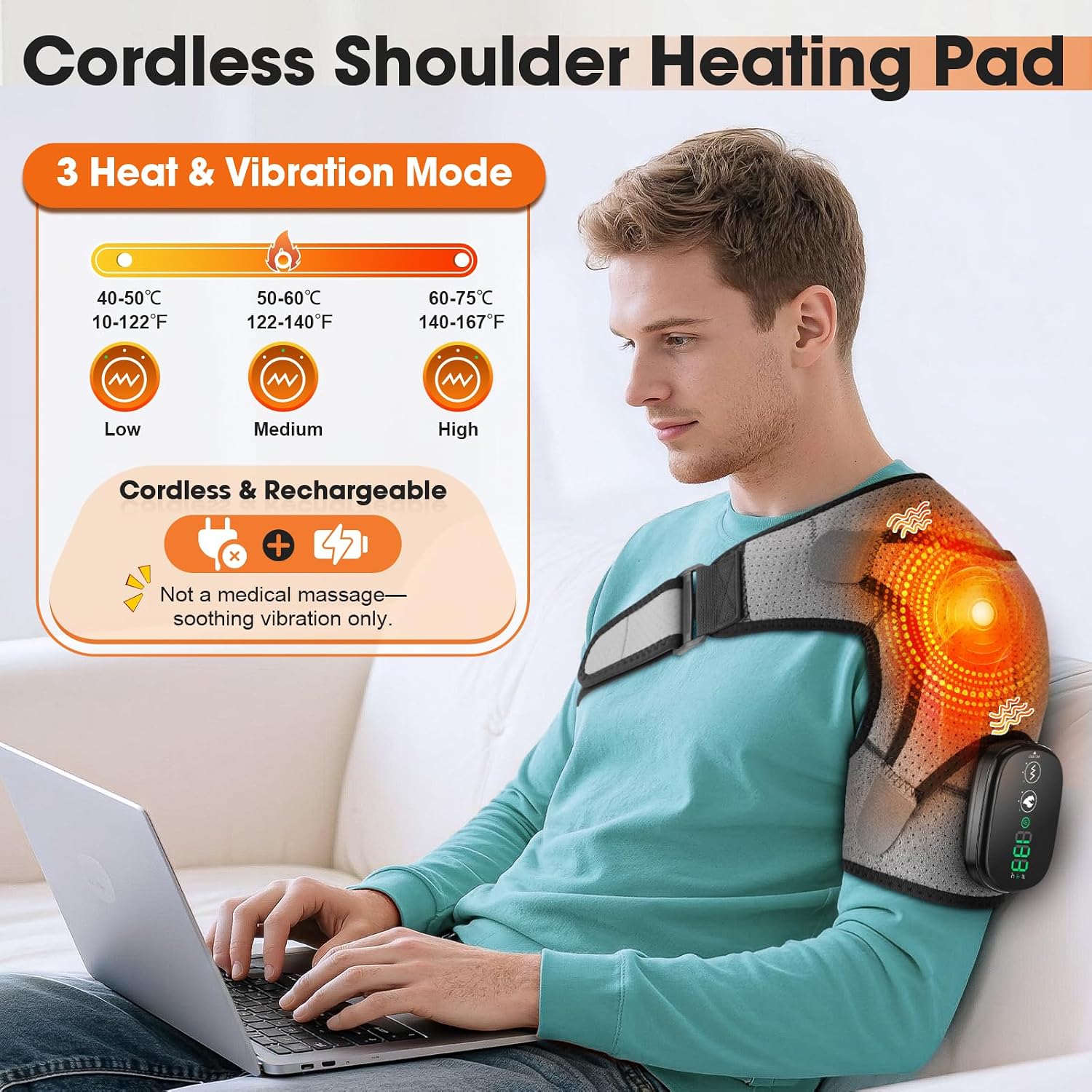 Detalle 2 de Cordless shoulder heating pad with 3 vibration modes